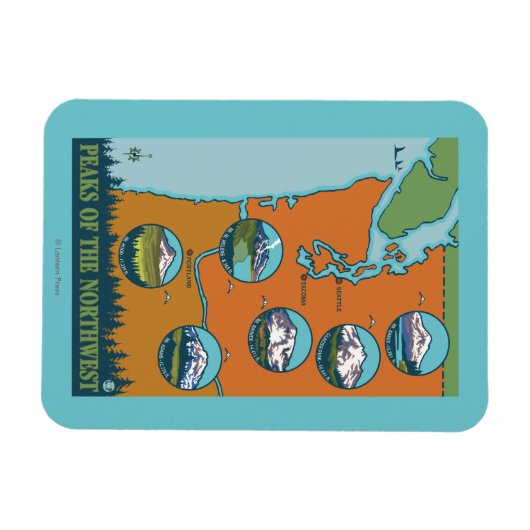 Pieken in het noordwesten - 5 verschillende bergen magneet (Horizontaal)