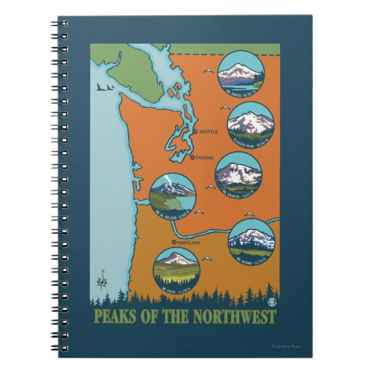 Pieken in het noordwesten - 5 verschillende bergen notitieboek (Voorkant)