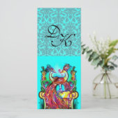 PIEKEN IN LOVE AQUA BLAUW BLAUWGROEN DAMASKMONOGRA KAART (Staand voorkant)