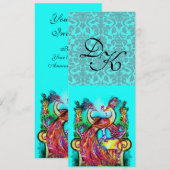 PIEKEN IN LOVE AQUA BLAUW BLAUWGROEN DAMASKMONOGRA KAART (Voorkant / Achterkant)