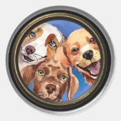 Piekende honden ronde sticker (Voorkant)