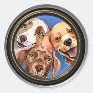 Piekende honden ronde sticker