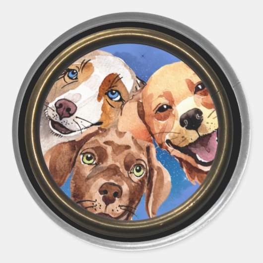 Piekende honden ronde sticker (Voorkant)