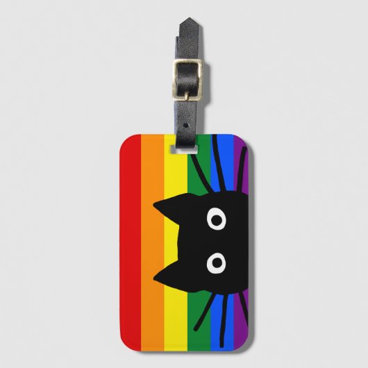 Pieking Black Cat Regenboog Vlag Bagagelabel (Voorkant (verticaal))