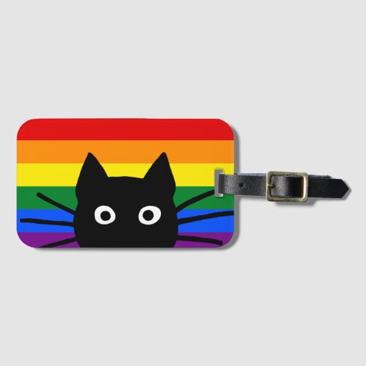 Pieking Black Cat Regenboog Vlag Bagagelabel (Voorkant (horizontaal))