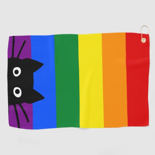 Pieking Black Cat Regenboog Vlag Golfhanddoek (Horizontaal)