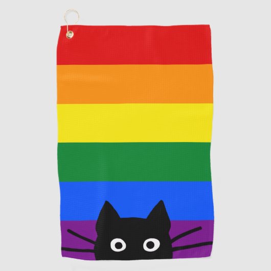 Pieking Black Cat Regenboog Vlag Golfhanddoek (Voorkant)