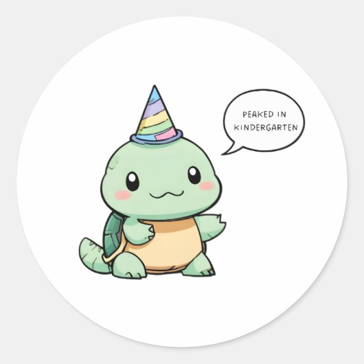 "Piekte in de Kleuterklas" Grappig Schildpad Ontwe Ronde Sticker (Voorkant)
