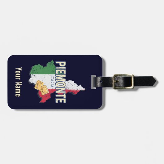 Piemonte Italy Retro Region Map Pasta Bagagelabel (Voorkant horizontaal)