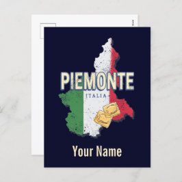 Piemonte Italy Retro Region Map  Pasta Feestdagenkaart