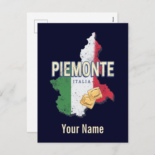 Piemonte Italy Retro Region Map  Pasta Feestdagenkaart (Voorkant / Achterkant)