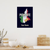 Piemonte Italy Retro Region Map  Pasta Poster (Keuken)