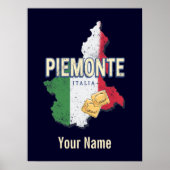 Piemonte Italy Retro Region Map  Pasta Poster (Voorkant)