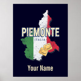 Piemonte Italy Retro Region Map  Pasta Poster