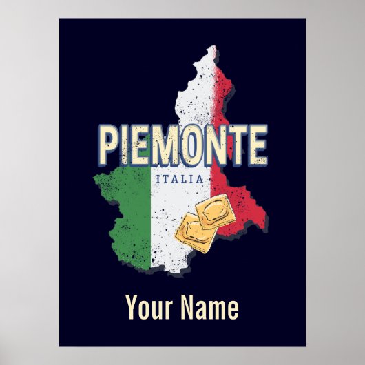 Piemonte Italy Retro Region Map  Pasta Poster (Voorkant)