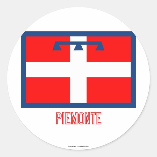 Piemonte vlag met naam ronde sticker (Voorkant)