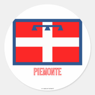 Piemonte vlag met naam ronde sticker