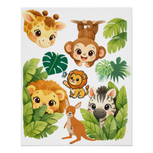 Piep-a-Boo Safari Vrienden Kinderkamer Muur Kunst Perfect Poster