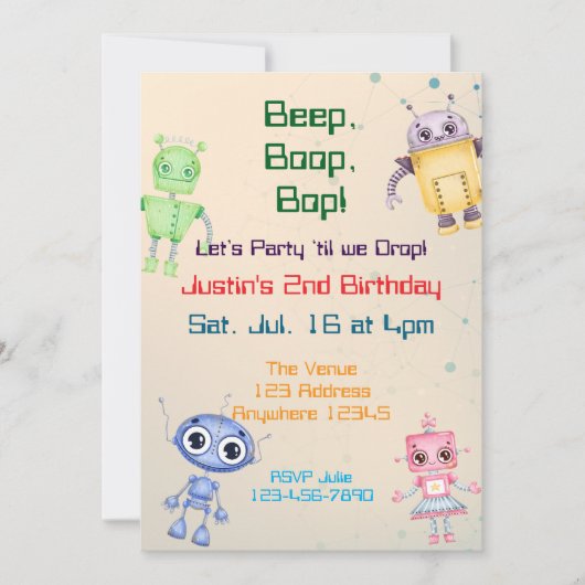 Piep Boop Bop Robot Verjaardag Kaart (Voorkant)
