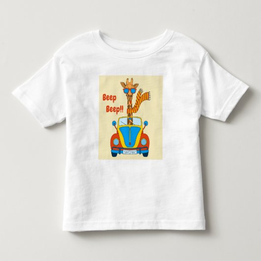 Piep! Leuke Giraffe in auto Kinder Shirts (Voorkant)