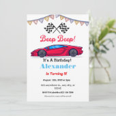 Piep Piep Rode Race Auto Verjaardag Kaart (Staand voorkant)