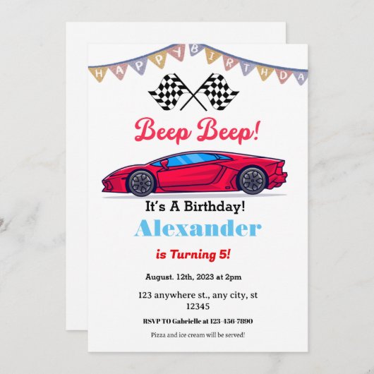 Piep Piep Rode Race Auto Verjaardag Kaart (Voorkant / Achterkant)