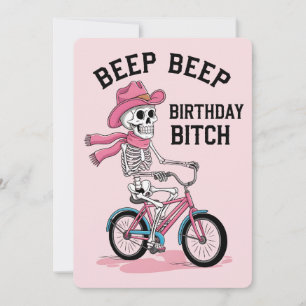 Piep Piep Verjaardag Grappig Roze Skelet Fiets Kaart