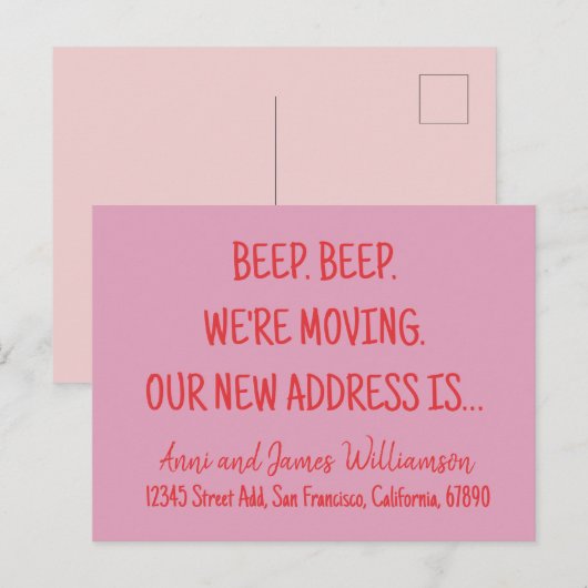 Piep. Piep. We gaan verhuizen. Ons nieuwe adres ve Feestdagenkaart (Voorkant / Achterkant)