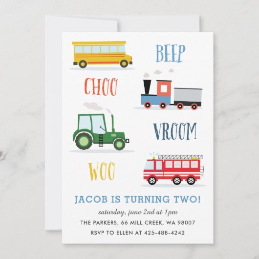 Piep Vroom Woe Tractor Kinderverjaardagsfeestje  Kaart (Voorkant)