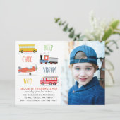 Piep vroom woo foto verjaardagsfeestuitnodiging kaart (Staand voorkant)