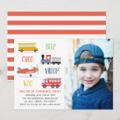 Piep vroom woo foto verjaardagsfeestuitnodiging kaart (Voorkant / Achterkant)