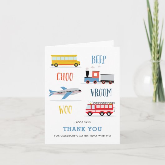 Piep Vroom Woo kinderverjaardag Dank je kaart (Voorkant)