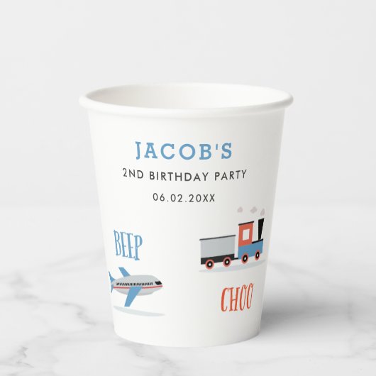 Piep Vroom woo Vliegtuig2 verjaardagsfeestje Papie Papieren Bekers (Voorkant)