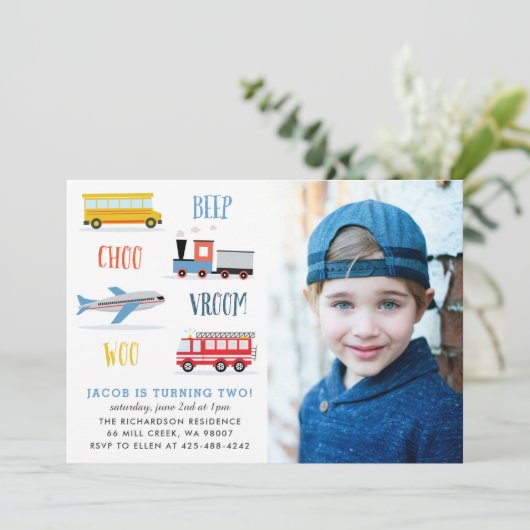 Piep Vroom woo Vliegtuig verjaardagsfeestfoto Kaart (Staand voorkant)