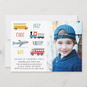 Piep Vroom woo Vliegtuig verjaardagsfeestfoto Kaart