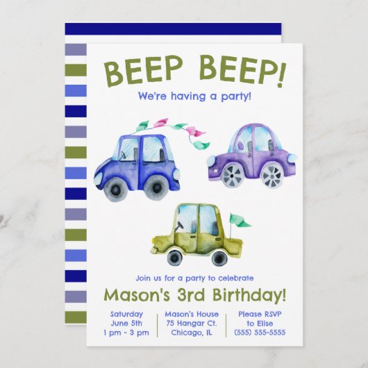 Piep! Waterverf auto, Voertuigdag Kaart (Voorkant / Achterkant)