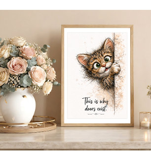 Piepend Kitty Muurkunst Grappige Badkamer Kat Prin Poster