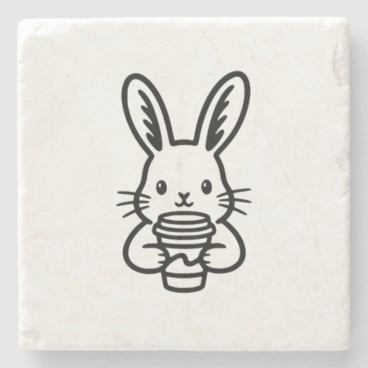 Piepend konijn met koffiekopje stenen onderzetter (Voorkant)