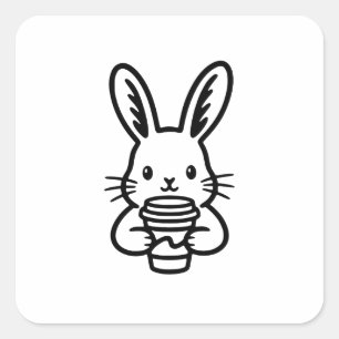 Piepend konijn met koffiekopje vierkante sticker