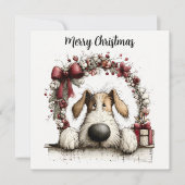 Piepende Pup & Kerstkrans Feestdagenkaart (Voorkant)