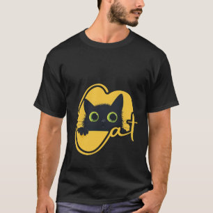 Piepende Zwarte Kat: Groot Groen Ogen Kattenontwer T-shirt