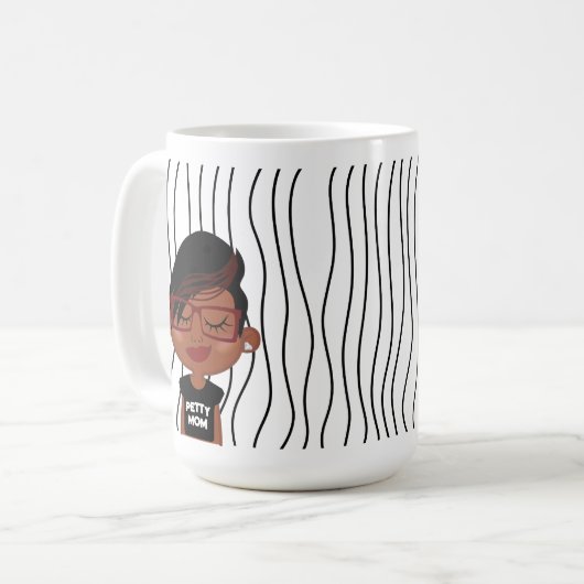 PIEPKLEINE MOEDER | Grappig Gezicht(en) Gestreepte Koffiemok (Voorkant links)