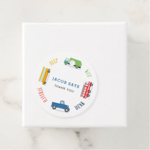 Piepschreeuw blauw vrachtwagen verjaardagsfeestje bedankjes labels