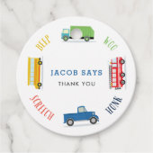 Piepschreeuw blauw vrachtwagen verjaardagsfeestje bedankjes labels (Voorkant)