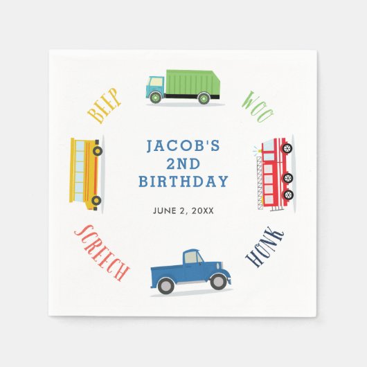 Piepschreeuw blauw vrachtwagen verjaardagsfeestje servet (Voorkant)