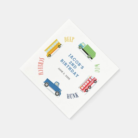 Piepschreeuw blauw vrachtwagen verjaardagsfeestje servet (Hoek)