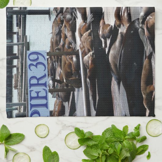 Pier 39 Zee leeuwen Theedoek (Gevouwen)