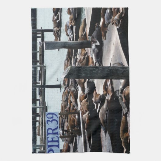 Pier 39 Zee leeuwen Theedoek (Verticaal)