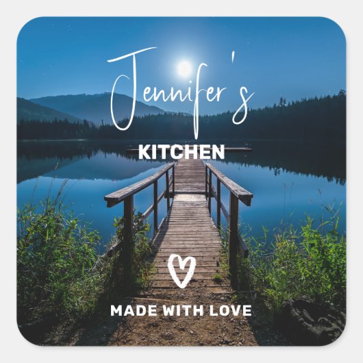 Pier bij nacht onder een Full Moon Kitchen Vierkante Sticker (Voorkant)