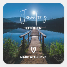 Pier bij nacht onder een Full Moon Kitchen Vierkante Sticker